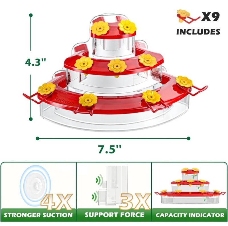 Birdream Window Hummingbird Feeder - 3-Layer "Cake" Design - 9 Ports- NIB gallery