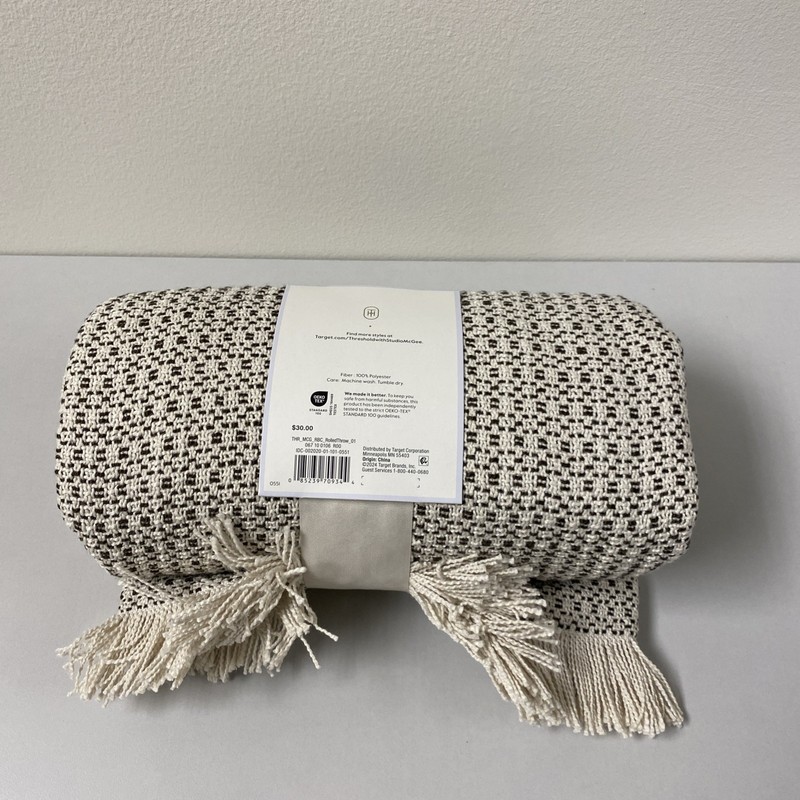 Threshold Studio McGee Woven Textural Fringe Throw Blanket Cream-Brown New gallery