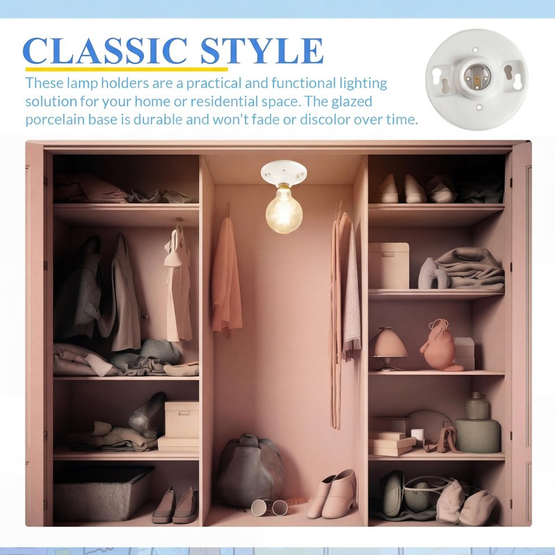 1 Pcs E26 Medium Base Ceiling Lamp Holder Keyless Light Sockets White Bulb So... gallery
