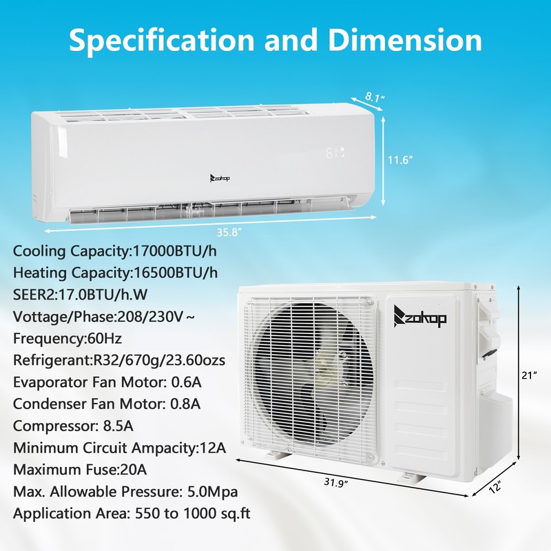 16500 BTU Ductless AC Mini Split Air Conditioner and Heat Pump, Remote, 17 SEER gallery