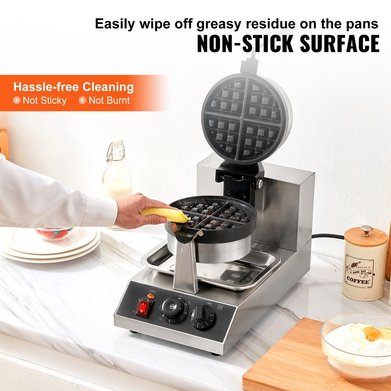 Commerical Round Waffle Maker 1300W Rotatable Non-Stick Waffle Iron 120V gallery
