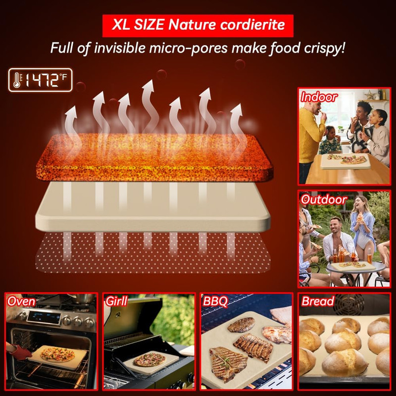 5 PCS Rectangle Pizza Stone Set, 16"Large Pizza Stone for Oven and Grill with Pi gallery