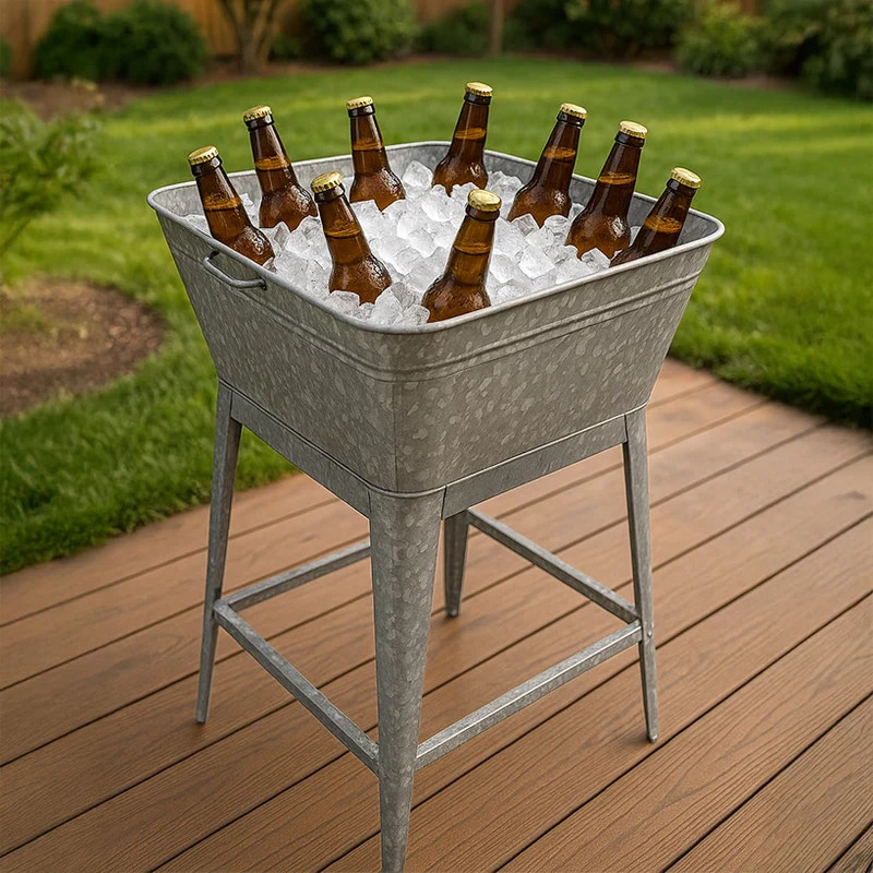 Multi-Functional Galvanized Metal Tub on Stand Beverage Planter Home Decor 32"H gallery