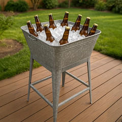 Multi-Functional Galvanized Metal Tub on Stand Beverage Planter Home Decor 32″H
