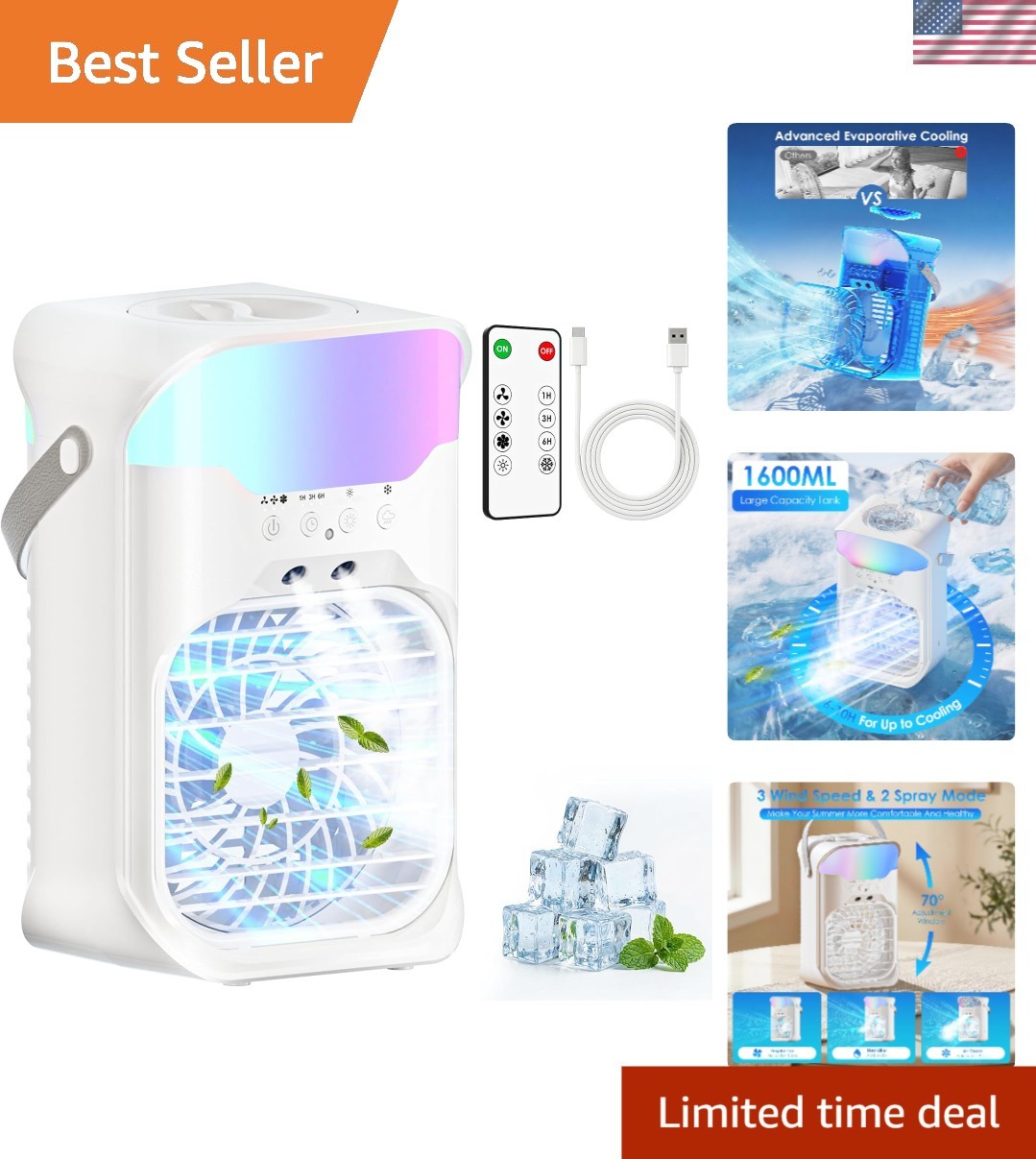 Compact Evaporative Air Conditioner: Remote Control, 55dB & 3 Speed Settings gallery