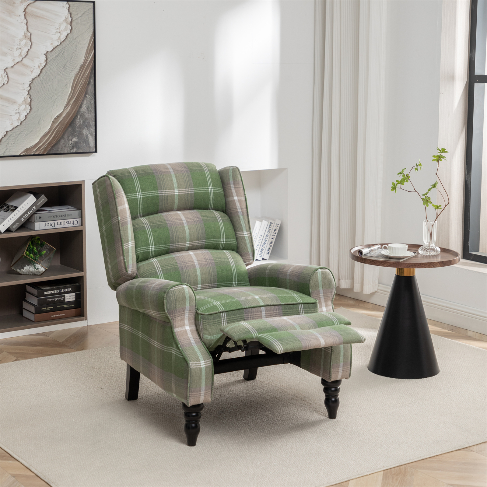 Upholstered Wingback Recliner Chair Plaid Recliner Chair Armchair Reclining Sofa gallery