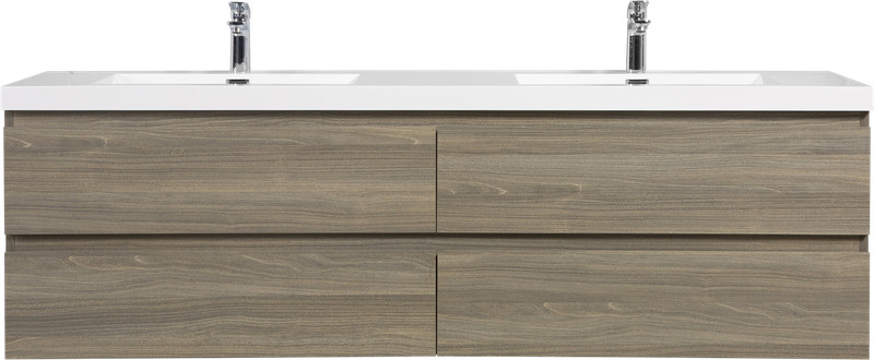 72 in Floating Wall-Mounted Bathroom Vanity W/ Resin Double Sink 4 Drawers Gray gallery