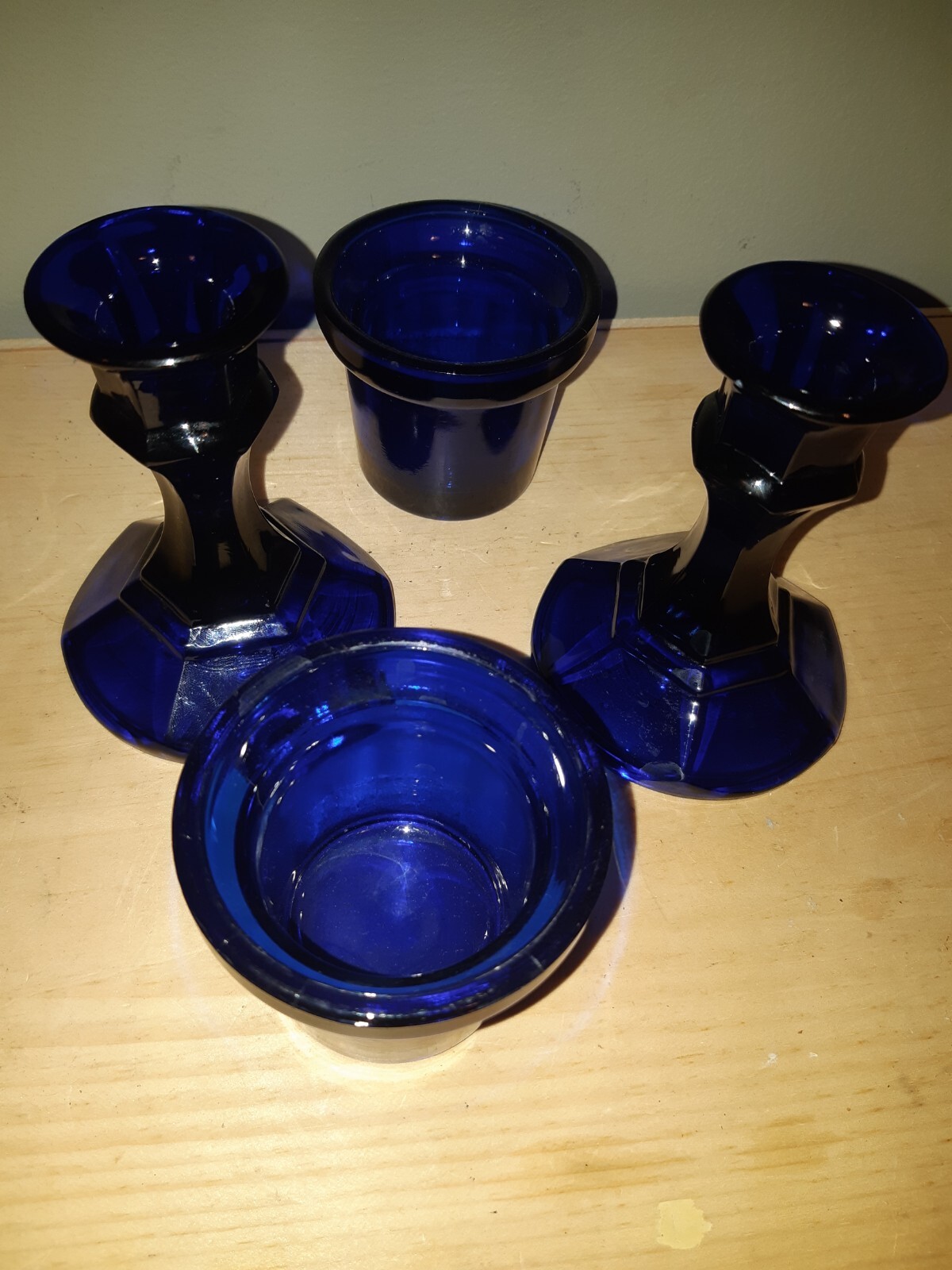 Cobalt Blue Pair Candlesticks Tea Light Holders gallery