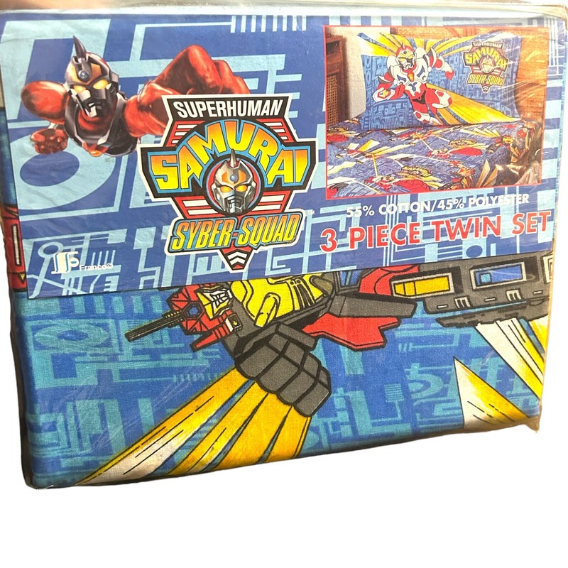 New Vtg. Superhuman Samurai Syber Squad 3 Piece Twin Bed Sheet Set Boys 1993 gallery