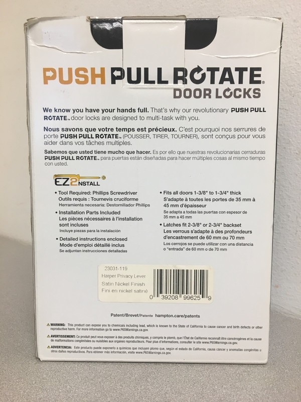 Brinks Push Pull Rotate Harper Satin Chrome Privacy Lock KW1 1.75 in. 23031-119 gallery