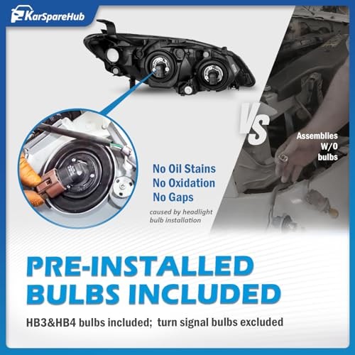Headlights Assembly for 2004 OE Replacement Black | With High & Low Beam Bulbs gallery