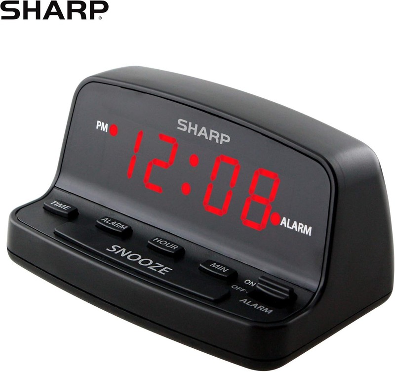 Sharp Digital Alarm Clock Black Red LED Display Easy Use Battery Backup gallery