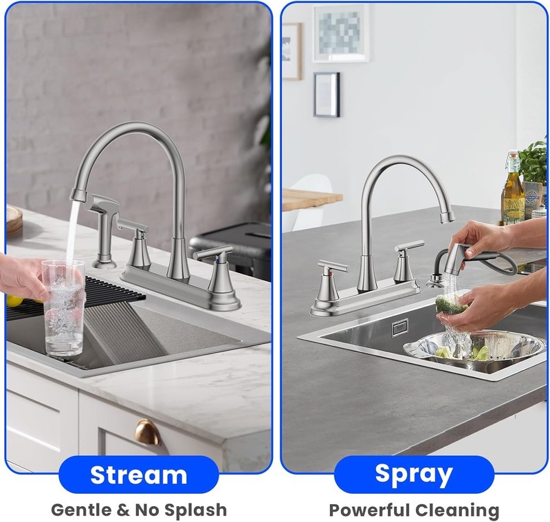 HURRAN 2-Handle Kitchen Faucet w/ Pull-Out Sprayer Nickel gallery