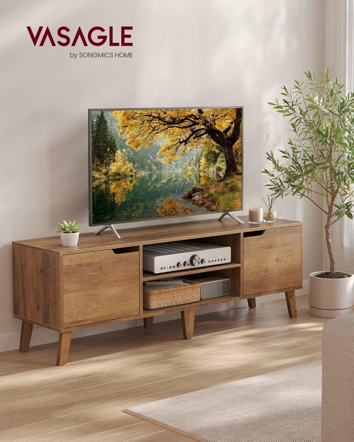 TV Stand Entertainment Center W/ Adjustable Shelf 58-Inch Long Media gallery