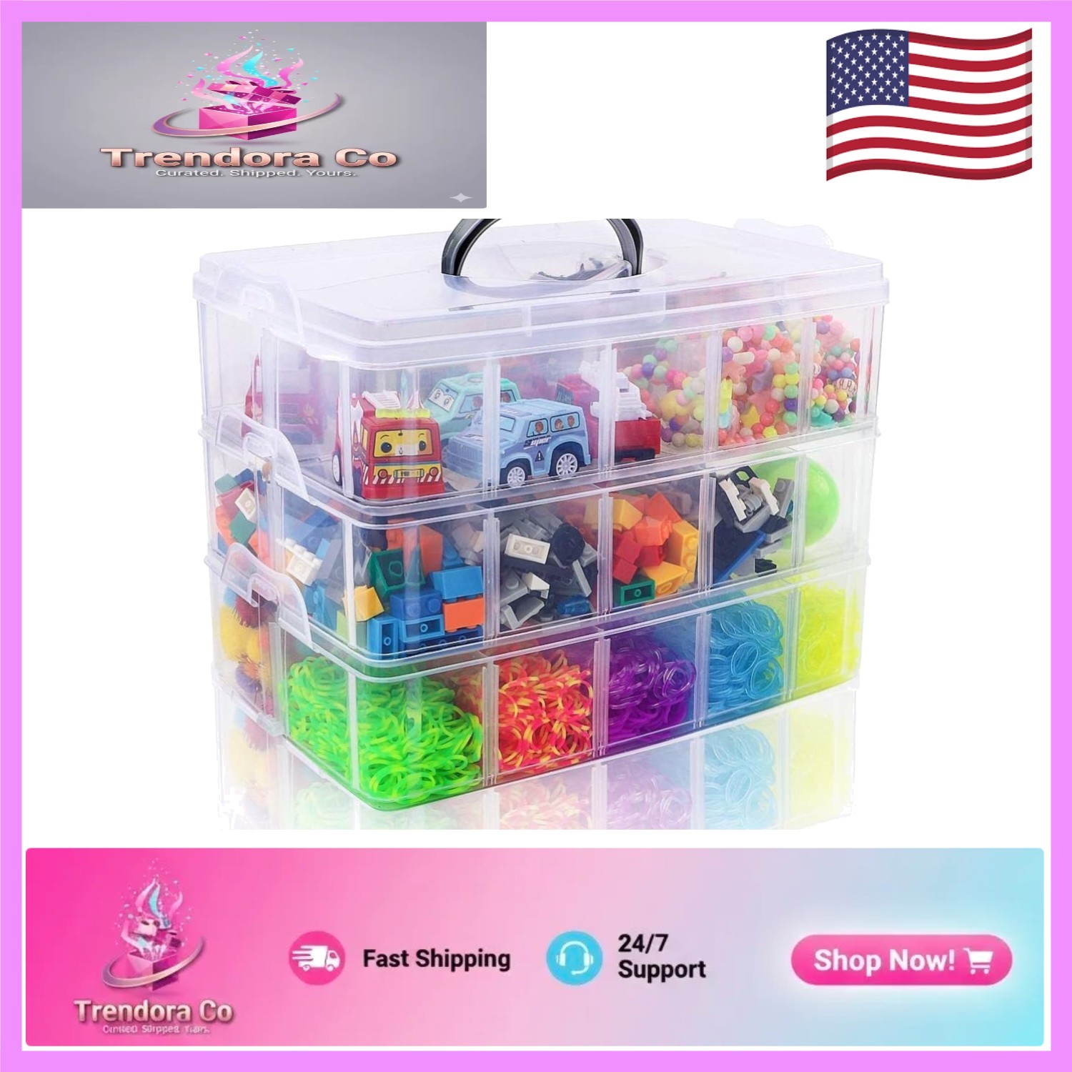 Lightweight 3-Tier Craft Storage Box with Snap Closure - 30 Adjustable Sections gallery