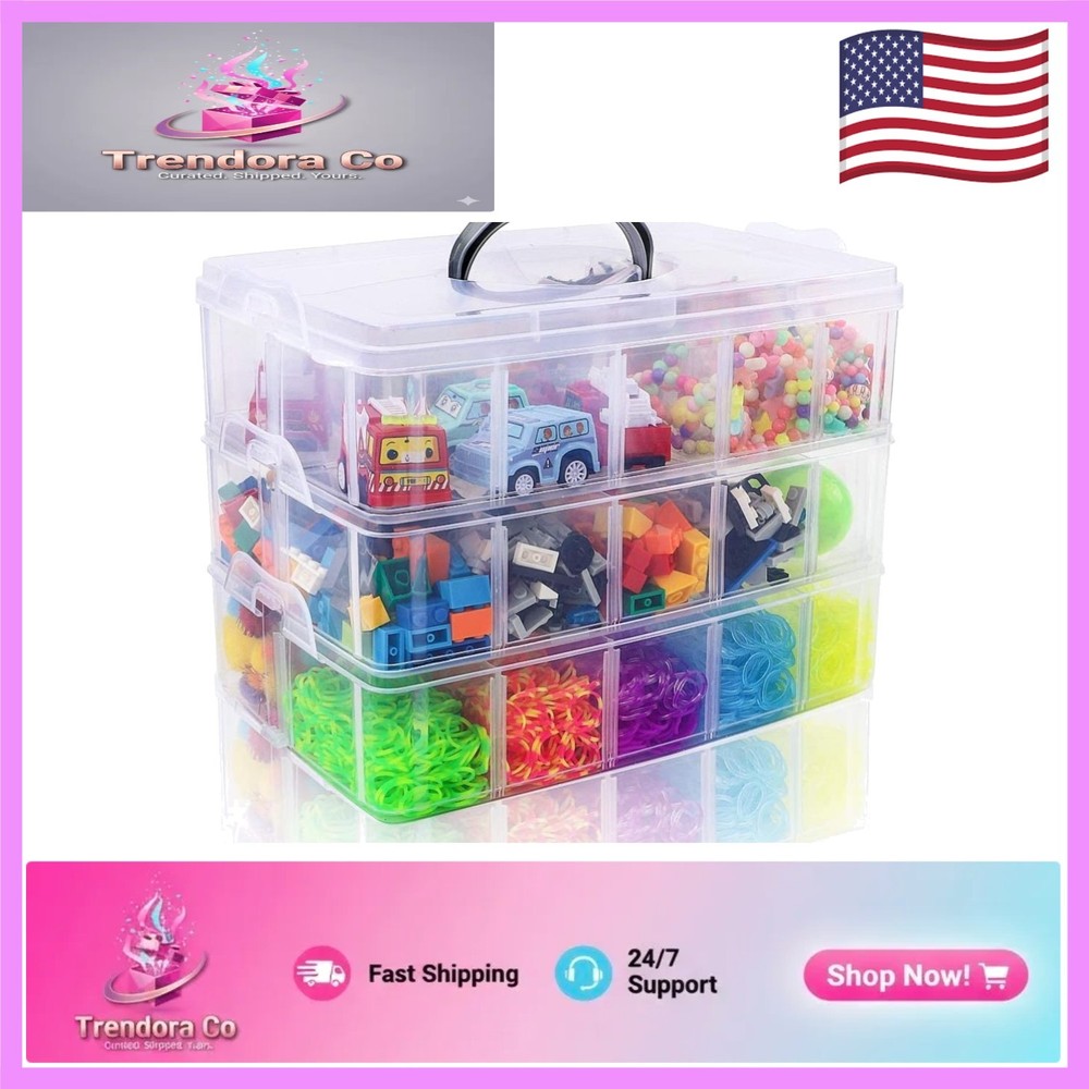 Lightweight 3-Tier Craft Storage Box with Snap Closure - 30 Adjustable Sections