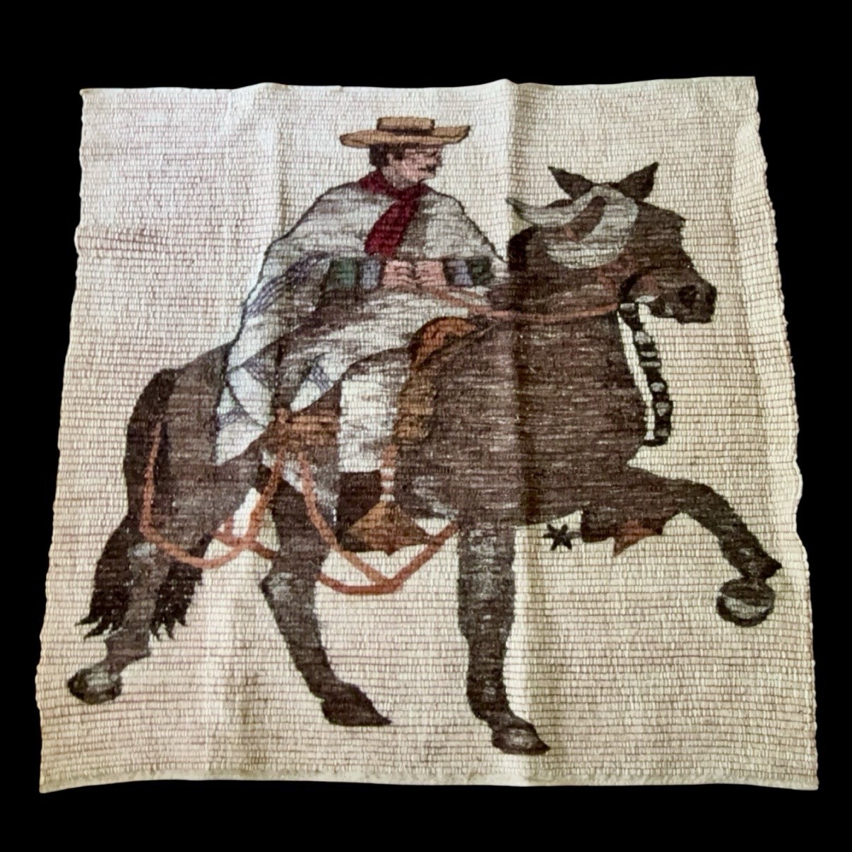 Vintage Beautiful Handwoven Peruvian Wool Weaving Tapestry Vaquero Pictorial Rug gallery