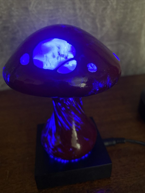 Stuart Abelman Signed hand blown red mushroom with white inclusions gallery