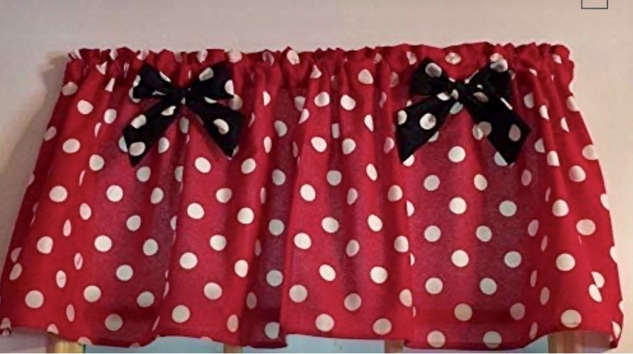 MIckey Mouse Red Or Black Minnie Mouse Valance Window Topper Cotton 43"W x 15"L gallery
