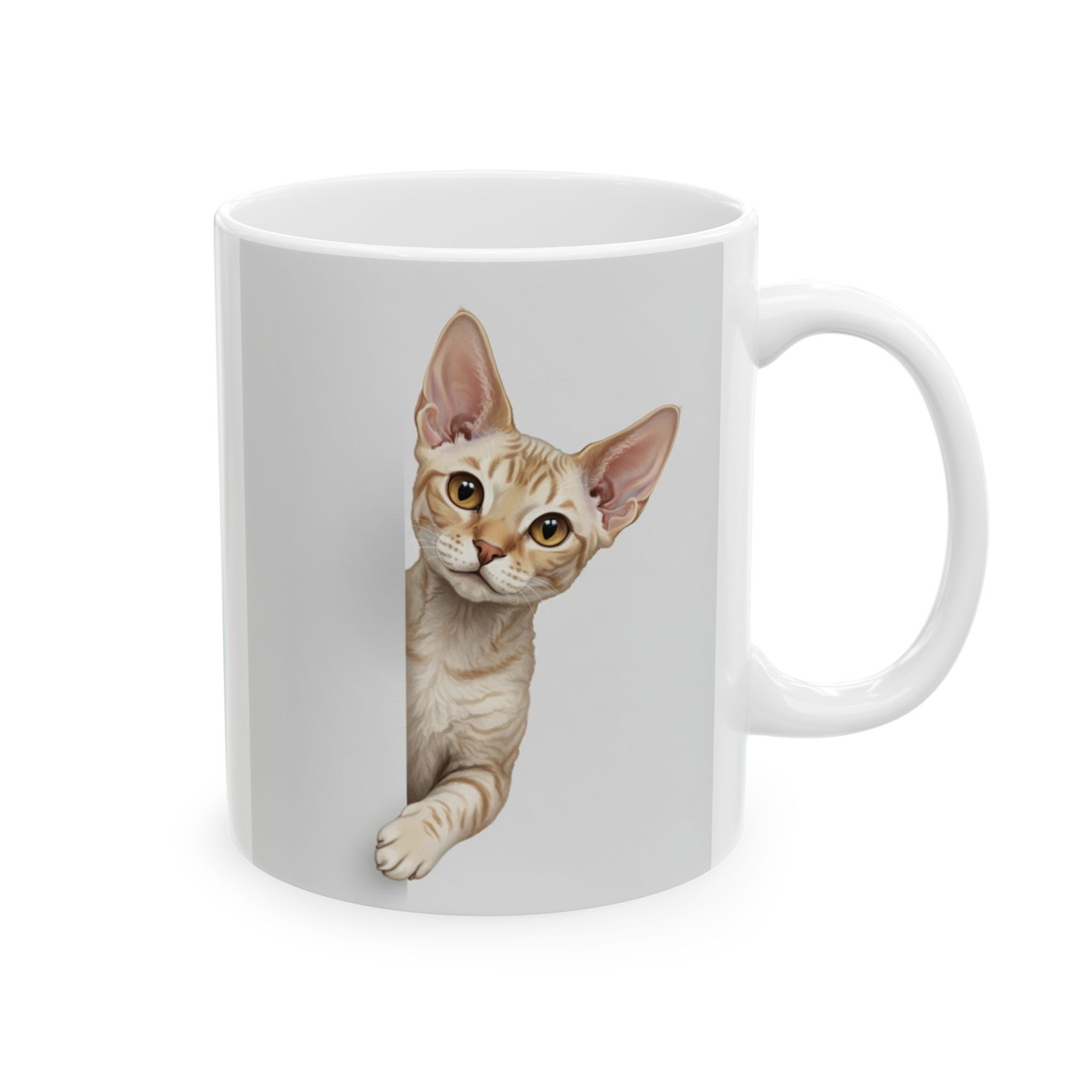Devon Rex Cat Peeking Around Door Cute Devon Rex Cat Lover Gift 11oz gallery