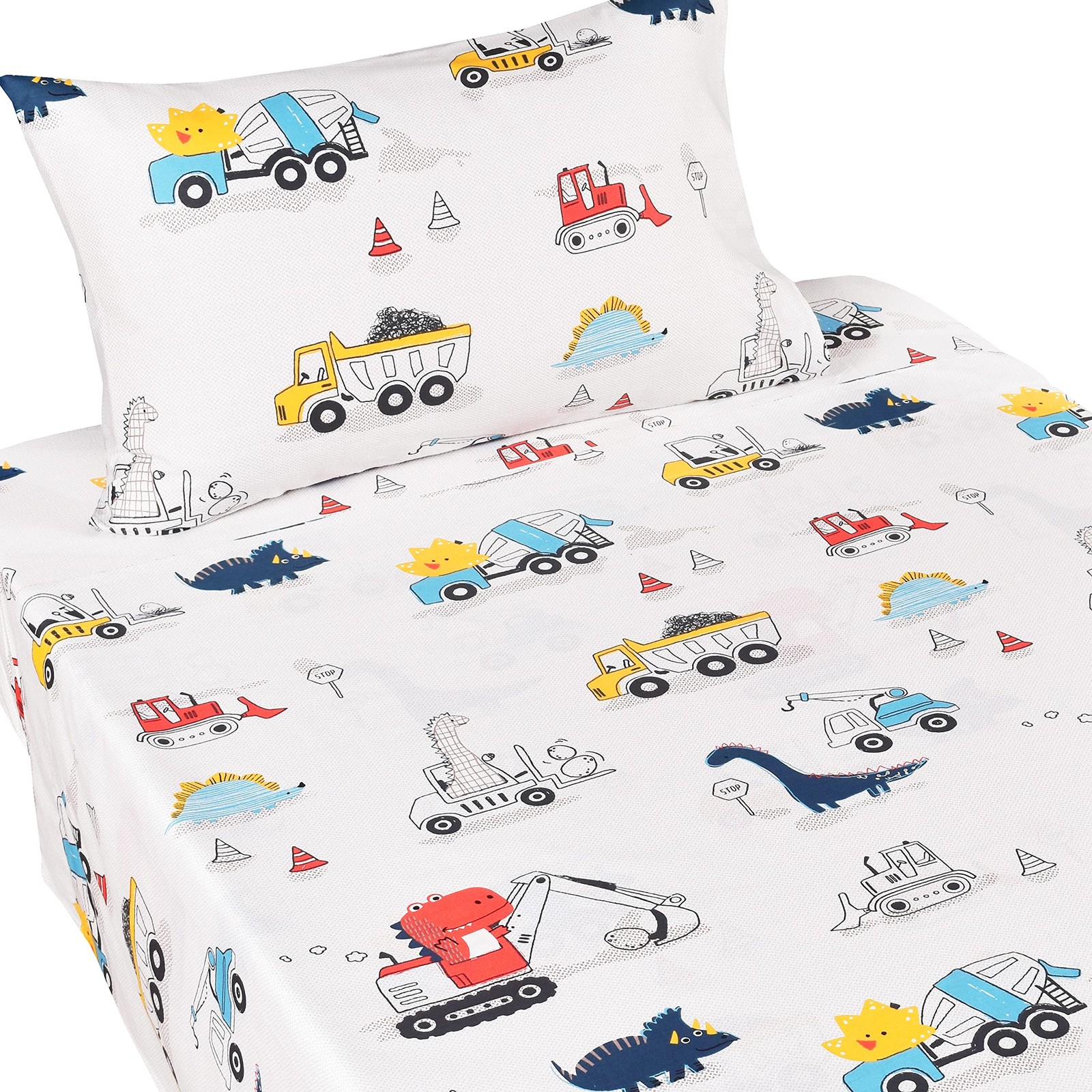 Dinosaur Construction Work Digger Cars Vehicle Cute Cozy Fun Twin Sheet Set f... gallery