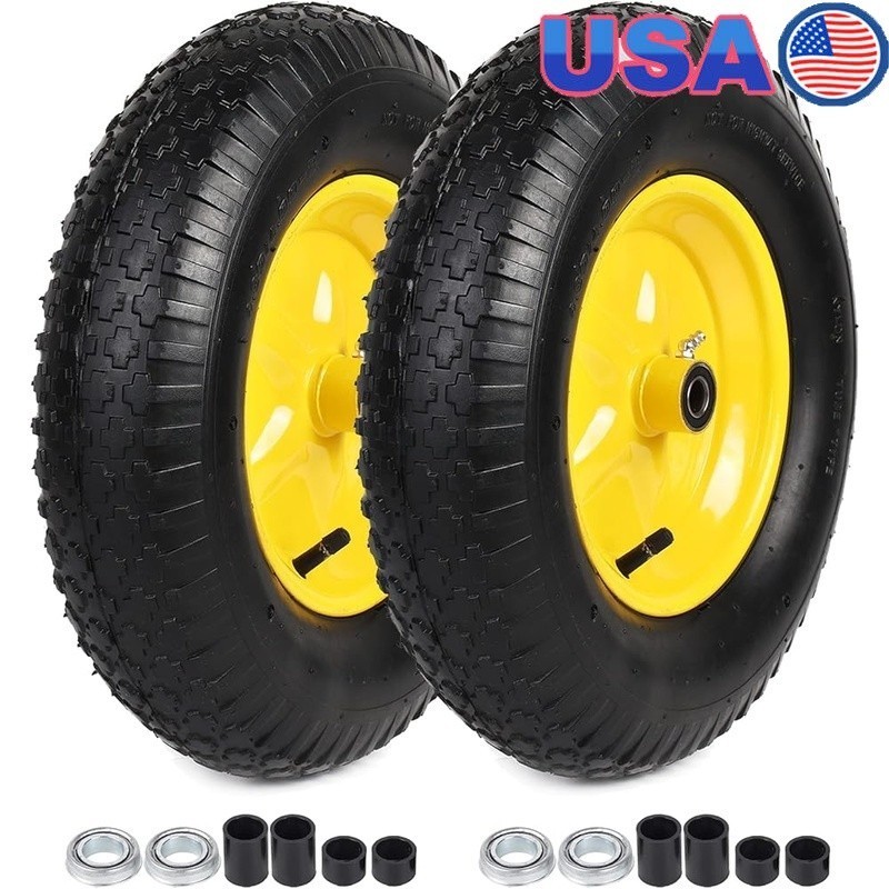 4.80/4.00-8 Pneumatic Tire Wheel Set Wheelbarrow Hand Truck Garden Cart 2-Pack gallery
