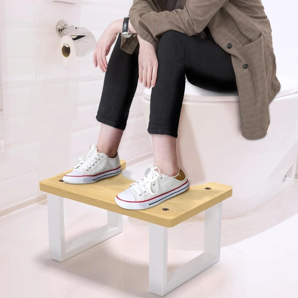 Poop Stool for Bathroom Convertible Bamboo Toilet Step Stool gallery