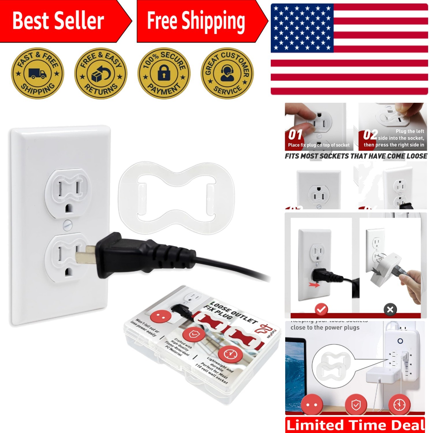 Durable 15-Pack Loose Outlet Fix Plug – Ensures Safe Power Connections, 110V gallery