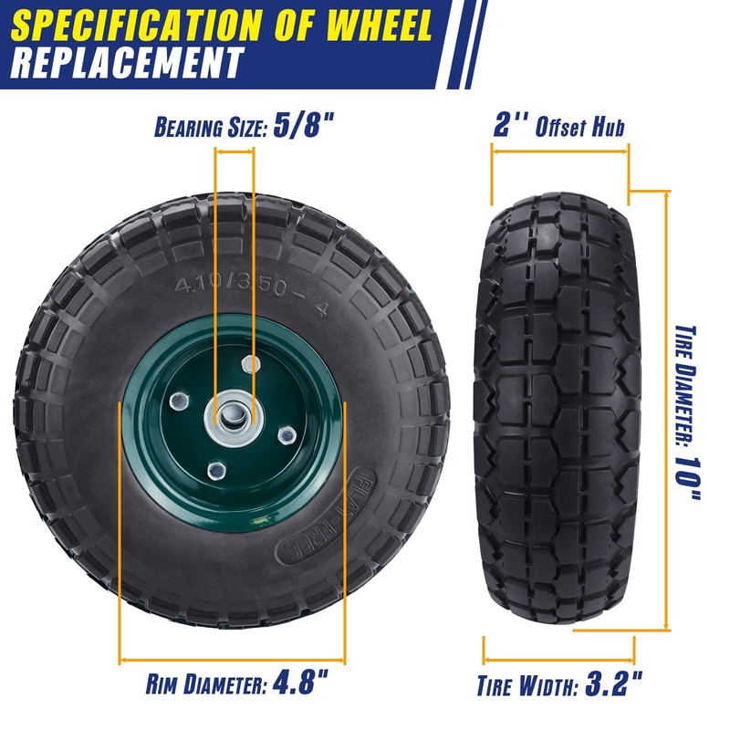 2 Pcs 10" Flat Free Tires Solid Pneumatic Tires Wheels, 4.10/3.50-4 Air Less ... gallery