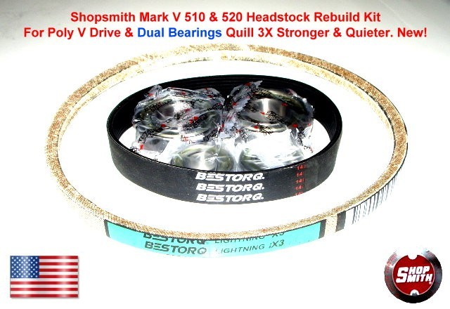 SHOPSMITH MARK V HEAD STOCK DOUBLE BEARING QUILL REBUILD KIT WITH POLY V DRIVE! gallery