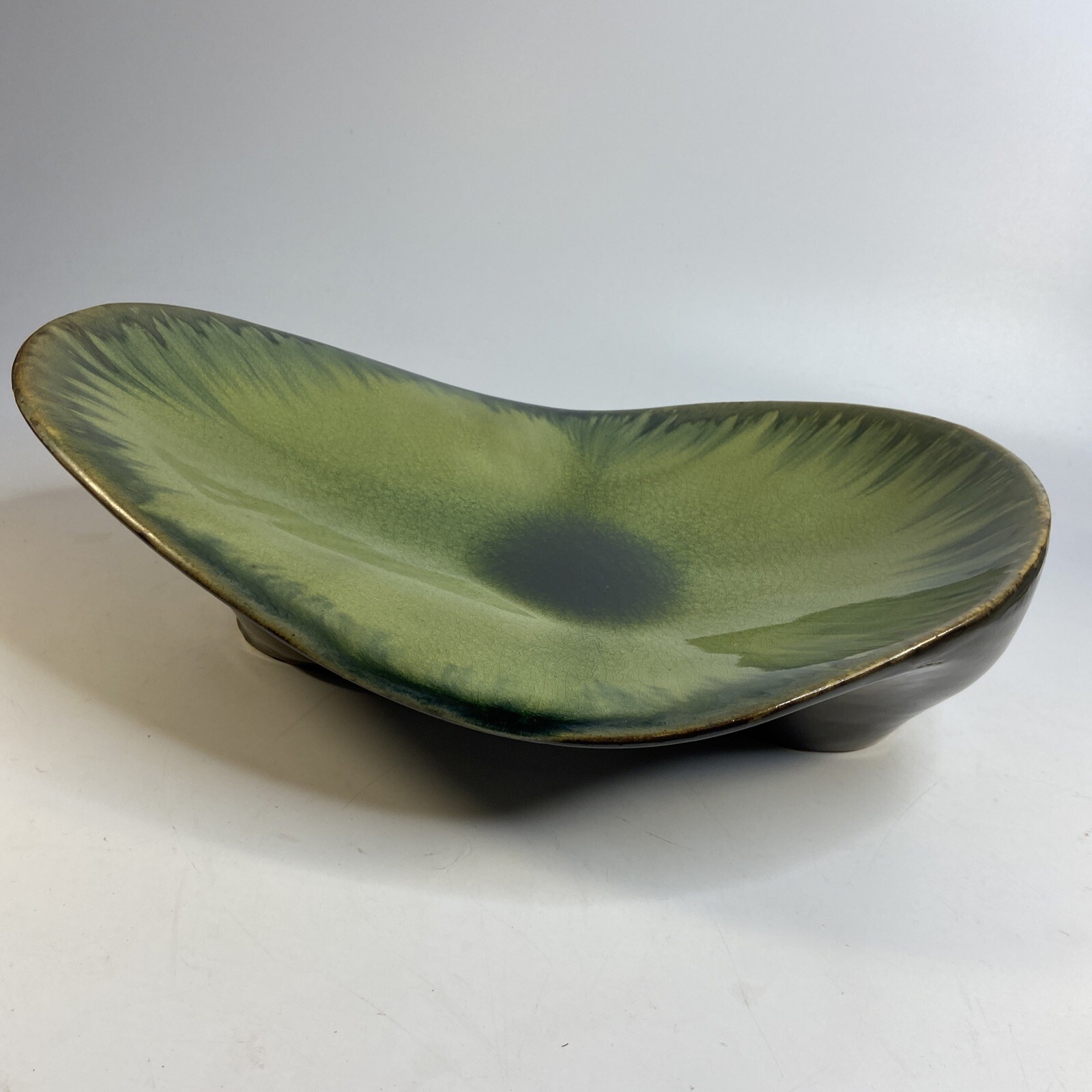 Pier 1 Free Form Avocado Ceramic Centerpiece Statement Bowl Drip Glazed 14 in gallery