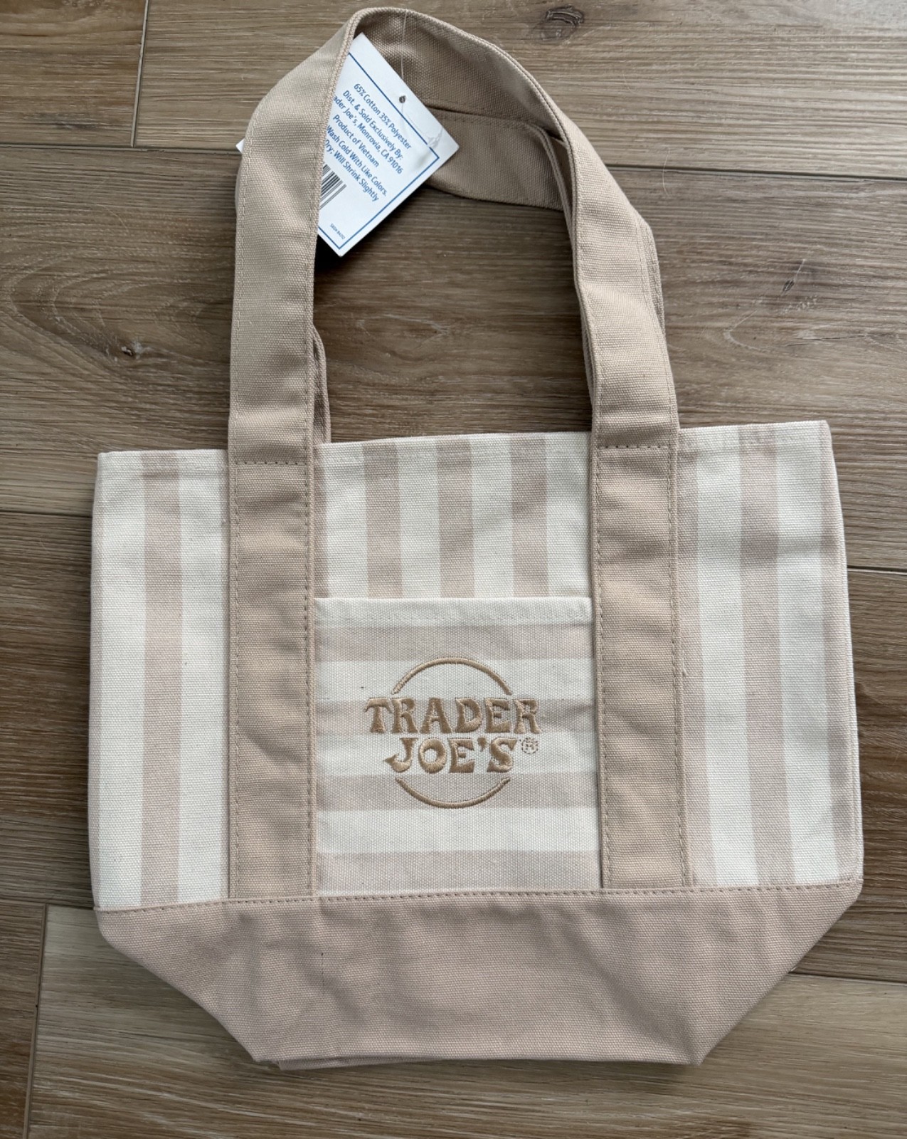 Trader Joe's MINI PASTEL STRIPE CANVAS TOTE BAGS Set of 4 PINK BLUE GREEN BEIGE gallery