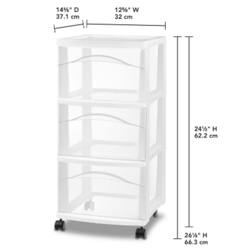 3 Drawer Medium Cart - White Outside Dimensions: 14 5/8" x 12 5/8" x 24 1/2" gallery