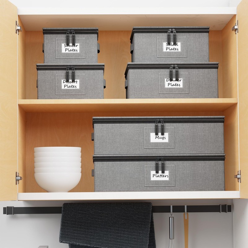 Stackable Hard Shell Storage Containers 6 Pack - Quilted Cases for Dishes, Mugs, gallery