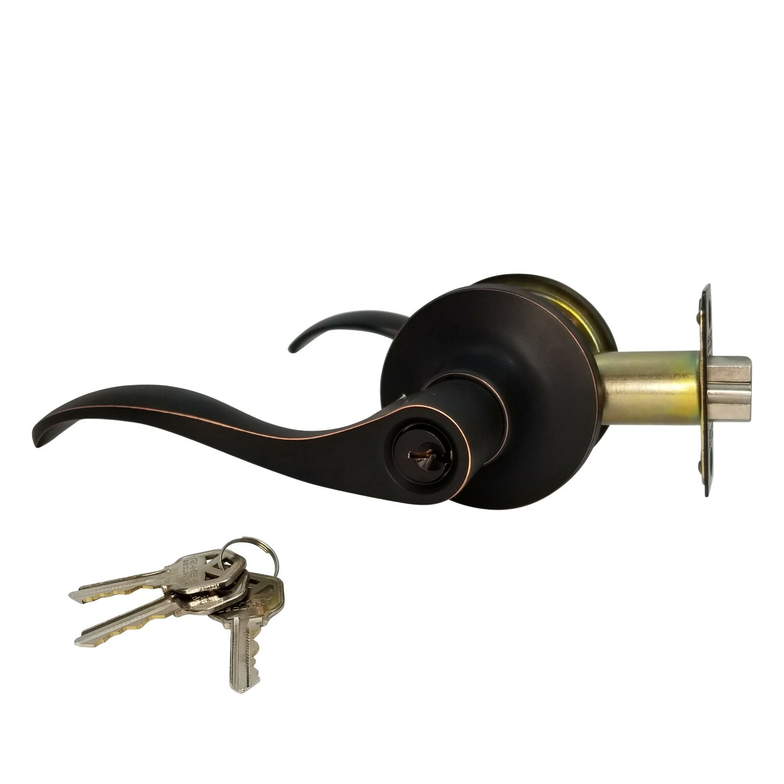 New Door Lever Lock Keyed Cylinder Entry Oil Rubbed Bronze Wave Handle w/ 3 Keys gallery
