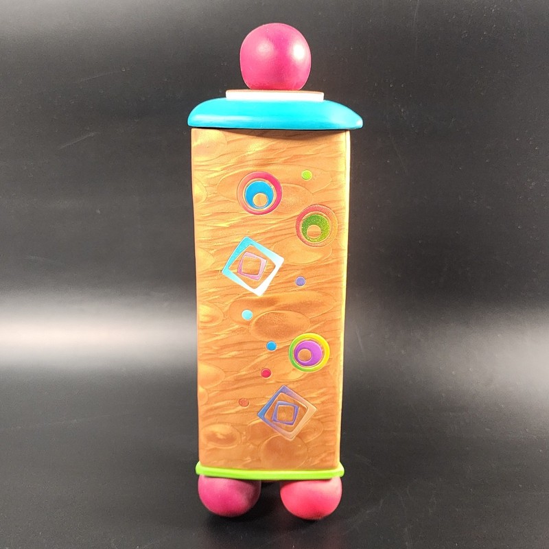 Harriet Smith Polymer Clay Whimsical Triangular Vessel Box Geometric 9.5in gallery