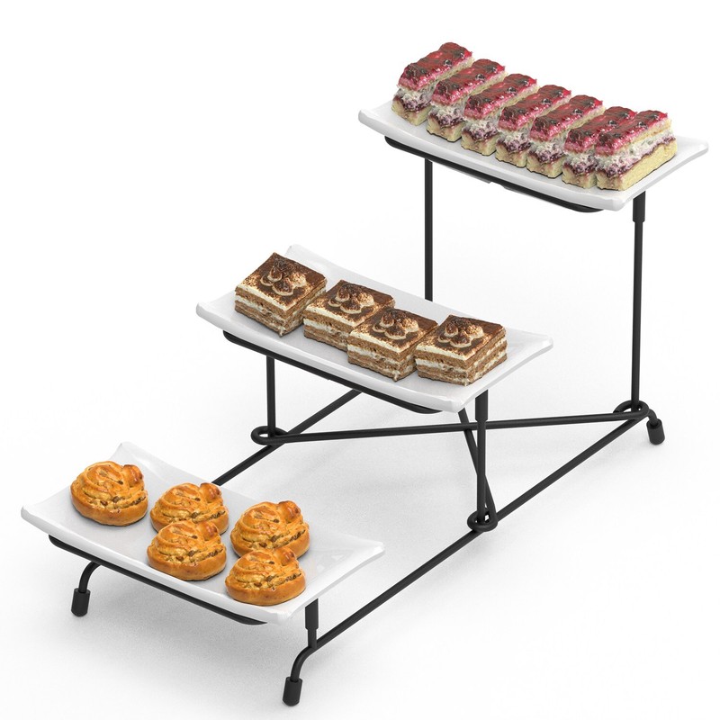 Plastic Serving Tray Dessert Display Stand Dinnerware Rack Platters Metal Stand gallery