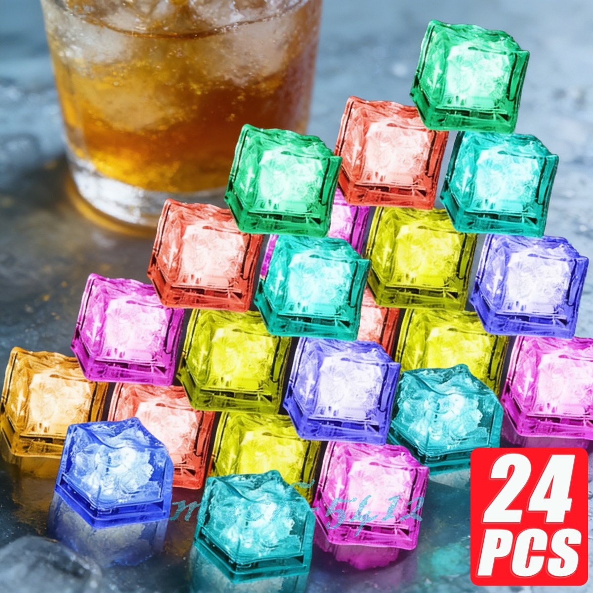 24 Light Up Ice Cube for Drinks Liquid Sensor LED Color Changing for Drinks Pond gallery