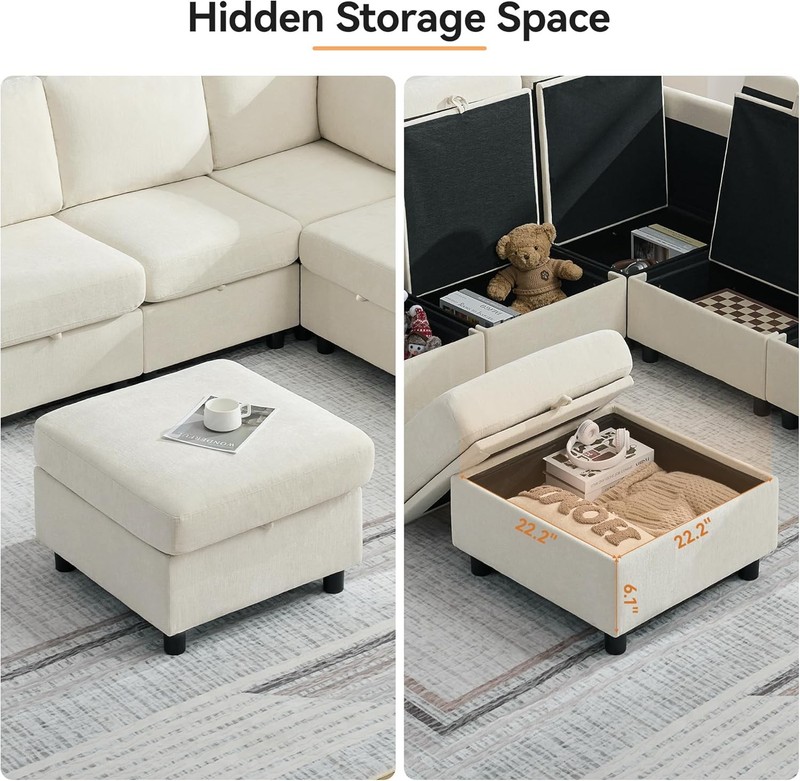 25" Square Storage Ottoman for Modular Sectional Sofa, Convertible Couch gallery