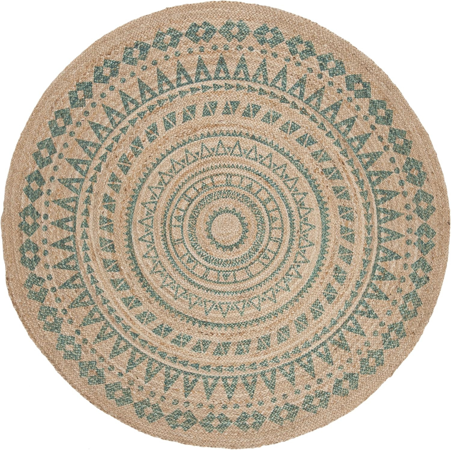 Handmade Aqua & Natural Jute Area Rug - 8' Round Boho Mandala Design gallery