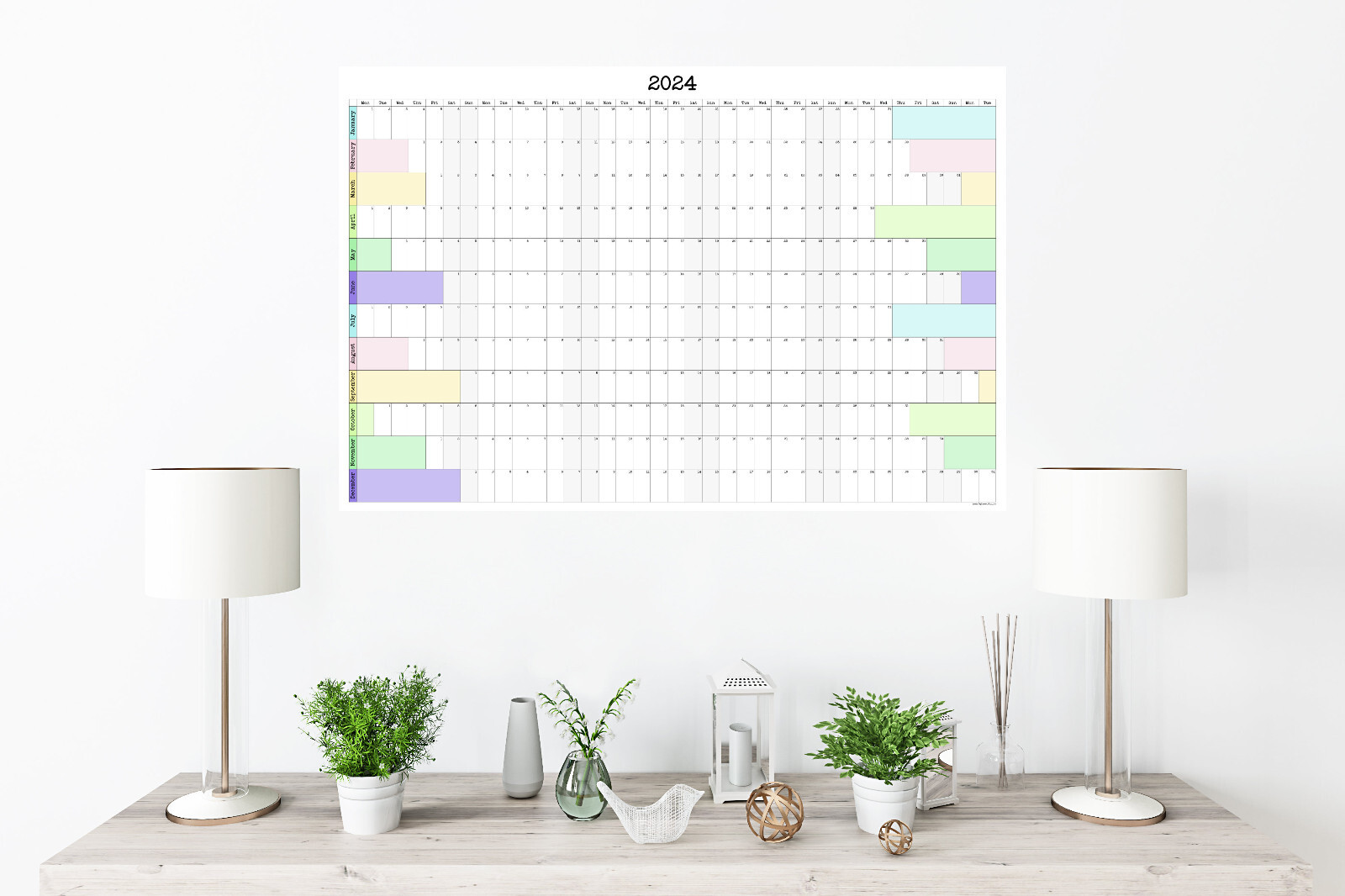 Large Wall Calendar Start On Any Month, 36" x 24" or 24" x 16" gallery