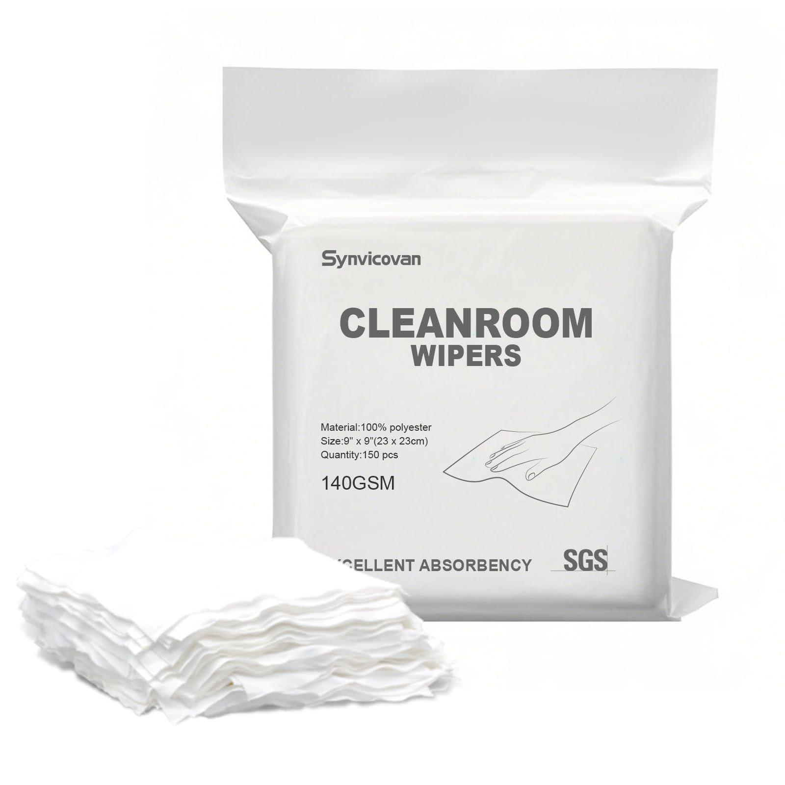 Cleanroom Wipers 9"x9"(150 Pcs, 100% Polyester, Class 100, 140GSM) Double Kni... gallery