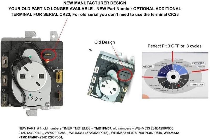 Dryer Timer TMD1EM35 Kit w/ Knob Replacement OEM Compatible 110-120V gallery