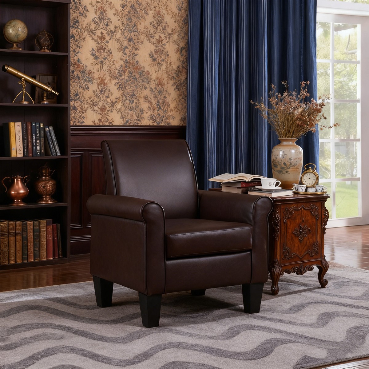 Modern Faux Leather Single Sofa Comfy Upholsted Armchair for Living Room Office gallery