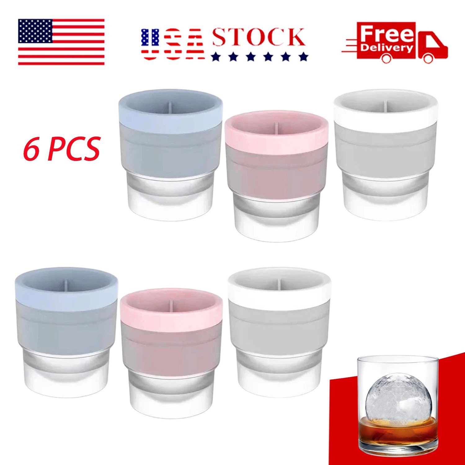6 PCS Slow-Melting Stackable Large Ice Cube Mold Maker For Whisky Beverage gallery