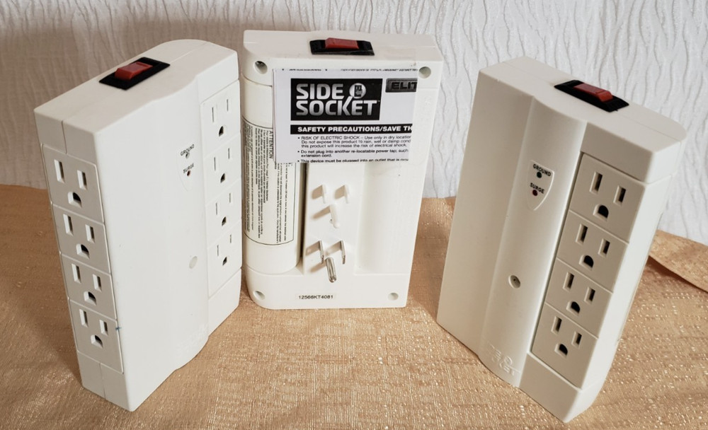 3 Good Used ELITE SIDE SOCKET 8 Plug /Outlet Expander Extender 90 Degree WHITE