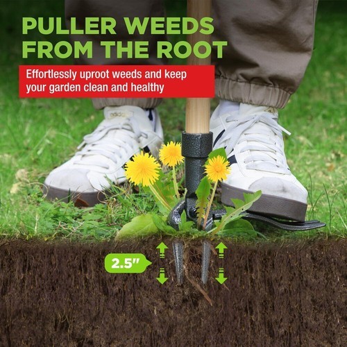 WORKPRO Weed Puller Tool Heavy-Duty 4-Claw Cast Iron Head Stand-Up Weeder USA gallery