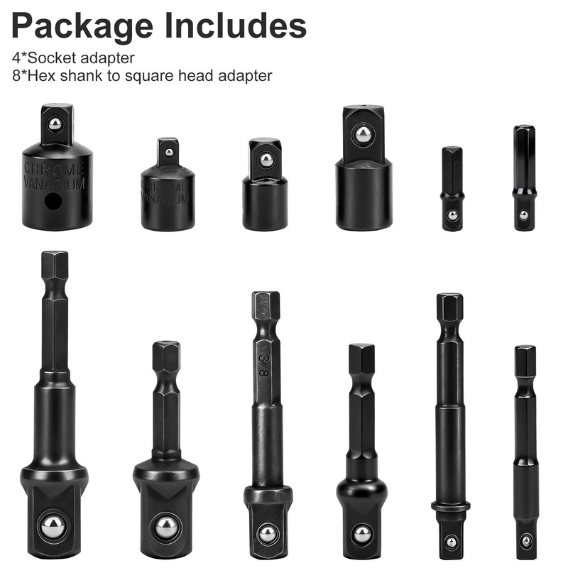 12x Impact Socket Adapter & Reducer Set 1/4 3/8 1/2" Hex Shank for Drill Driver gallery