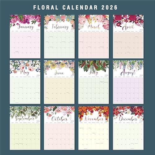Wall Calendar,12 months large floral Calendar runs from Jan - Dec Spiral 2026 gallery