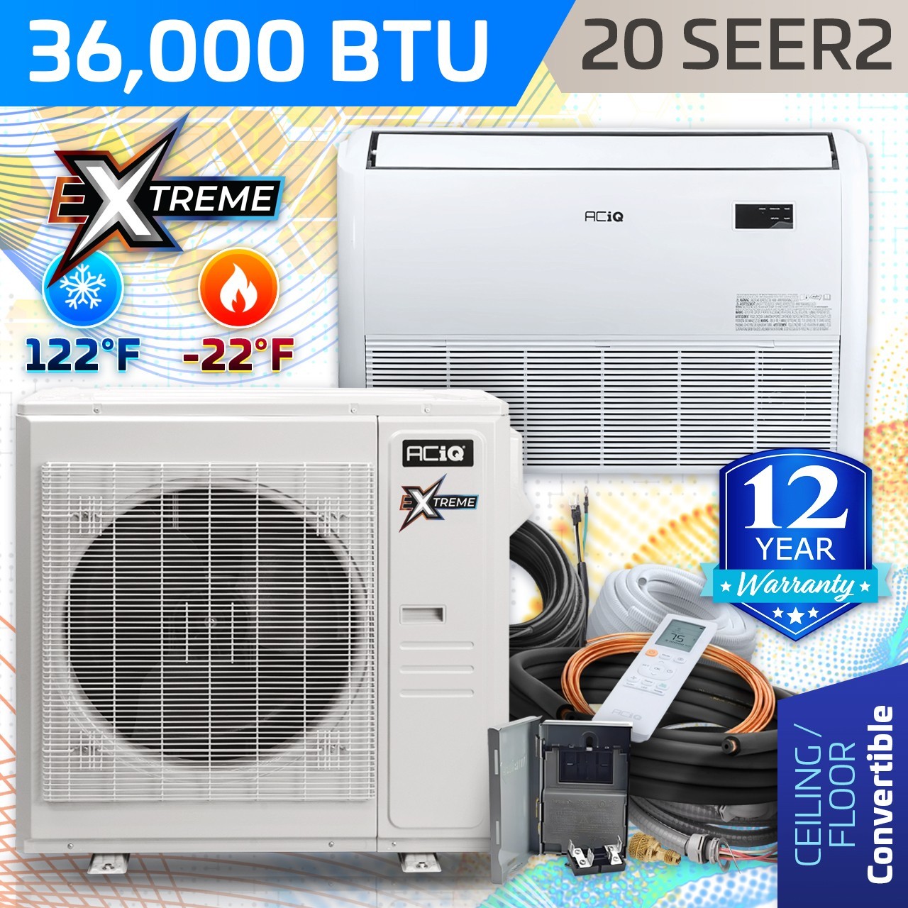 36000 BTU ACiQ Extreme Floor Mount Heat Pump 3 Ton Mini Split Air Conditioner gallery
